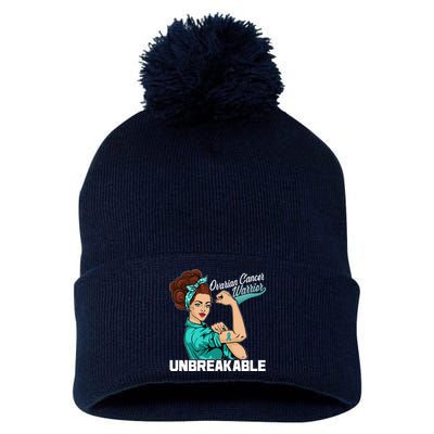 Ovarian Cancer Warrior Unbreakable Pom Pom 12in Knit Beanie