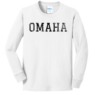 Omaha Vintage Black Text Apparel Kids Long Sleeve Shirt