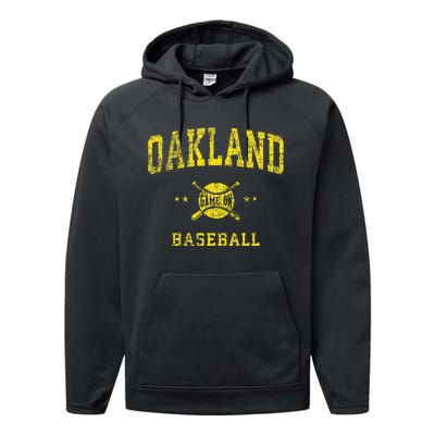 Oakland Vintage Baseball Throwback Retro Design Performance Fleece Hoodie