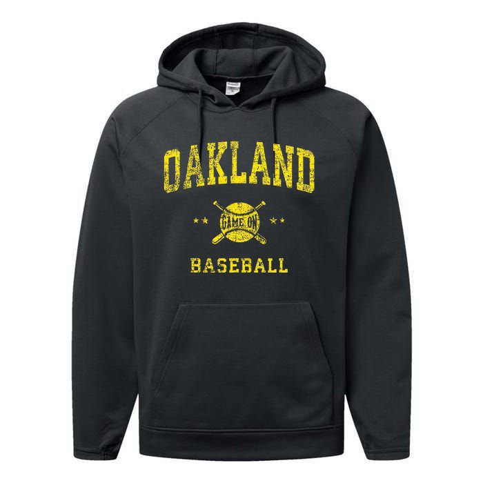 Oakland Vintage Baseball Throwback Retro Design Performance Fleece Hoodie