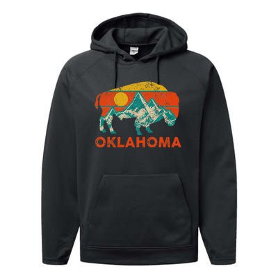 Oklahoma Vintage Bison Buffalo National Park America Souvenir Performance Fleece Hoodie