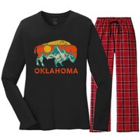 Oklahoma Vintage Bison Buffalo National Park America Souvenir Women's Long Sleeve Flannel Pajama Set 