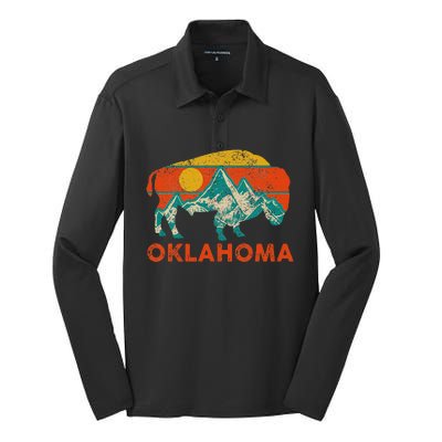 Oklahoma Vintage Bison Buffalo National Park America Souvenir Silk Touch Performance Long Sleeve Polo