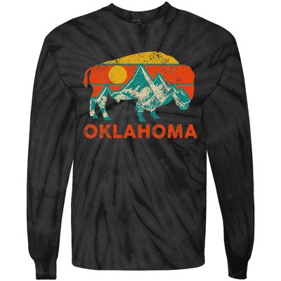 Oklahoma Vintage Bison Buffalo National Park America Souvenir Tie-Dye Long Sleeve Shirt