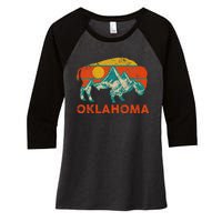 Oklahoma Vintage Bison Buffalo National Park America Souvenir Women's Tri-Blend 3/4-Sleeve Raglan Shirt