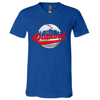 Oakland Vintage Baseball Lover Retro Game Day Dad Mom Gift V-Neck T-Shirt