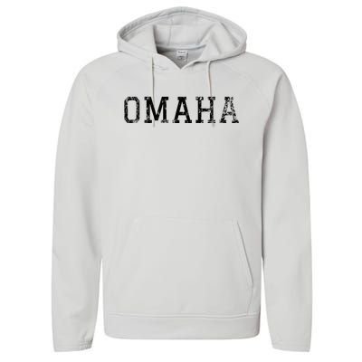 Omaha Vintage Black Text Performance Fleece Hoodie