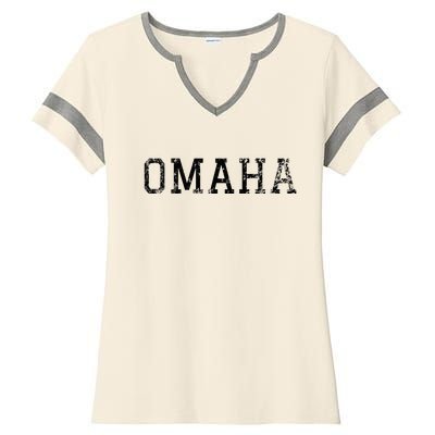 Omaha Vintage Black Text Ladies Halftime Notch Neck Tee