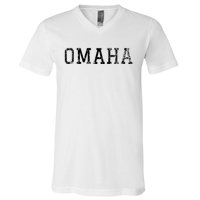 Omaha Vintage Black Text V-Neck T-Shirt