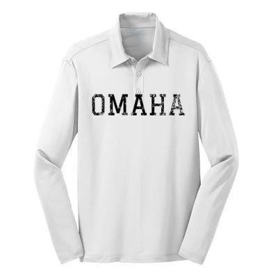 Omaha Vintage Black Text Silk Touch Performance Long Sleeve Polo