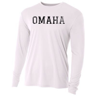 Omaha Vintage Black Text Cooling Performance Long Sleeve Crew