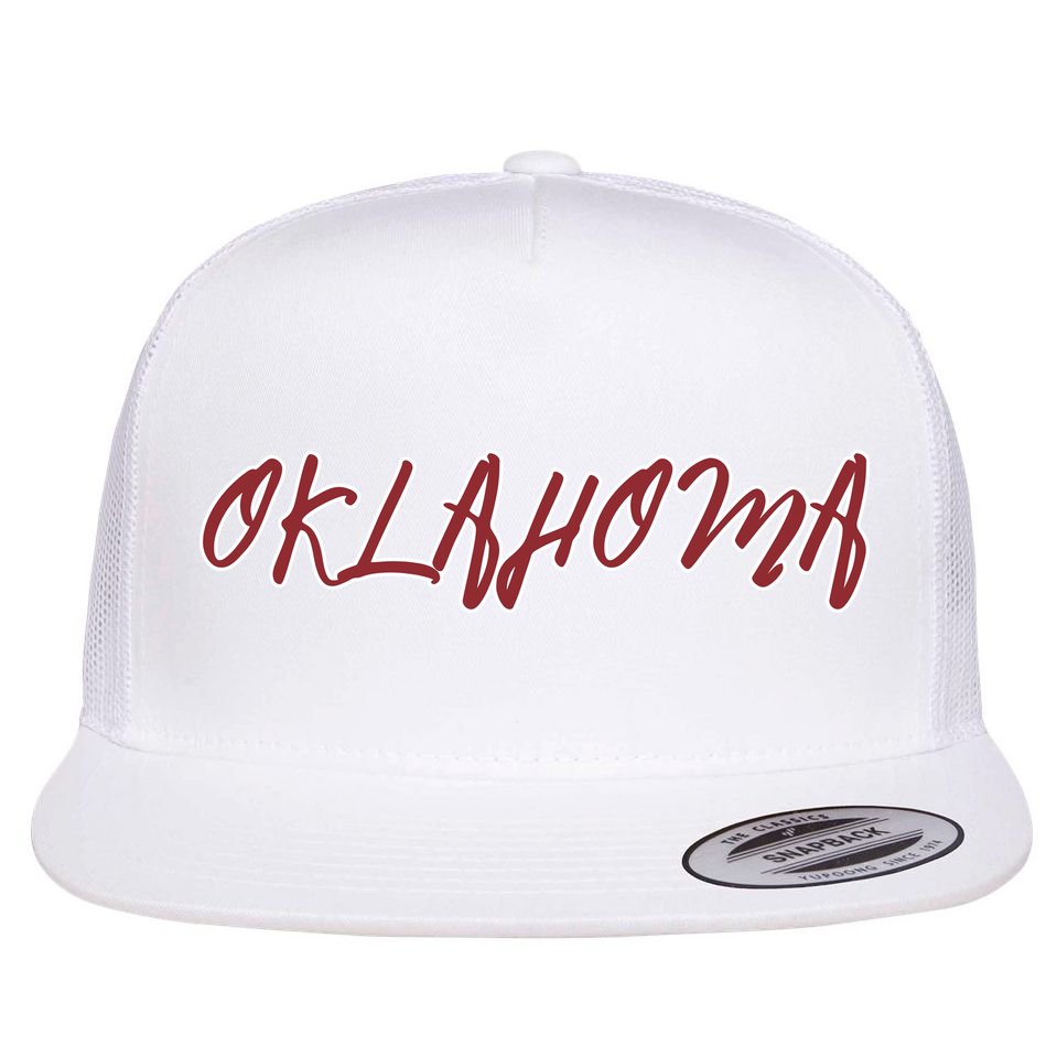 Oklahoma Vintage Cursive College Flat Bill Trucker Hat