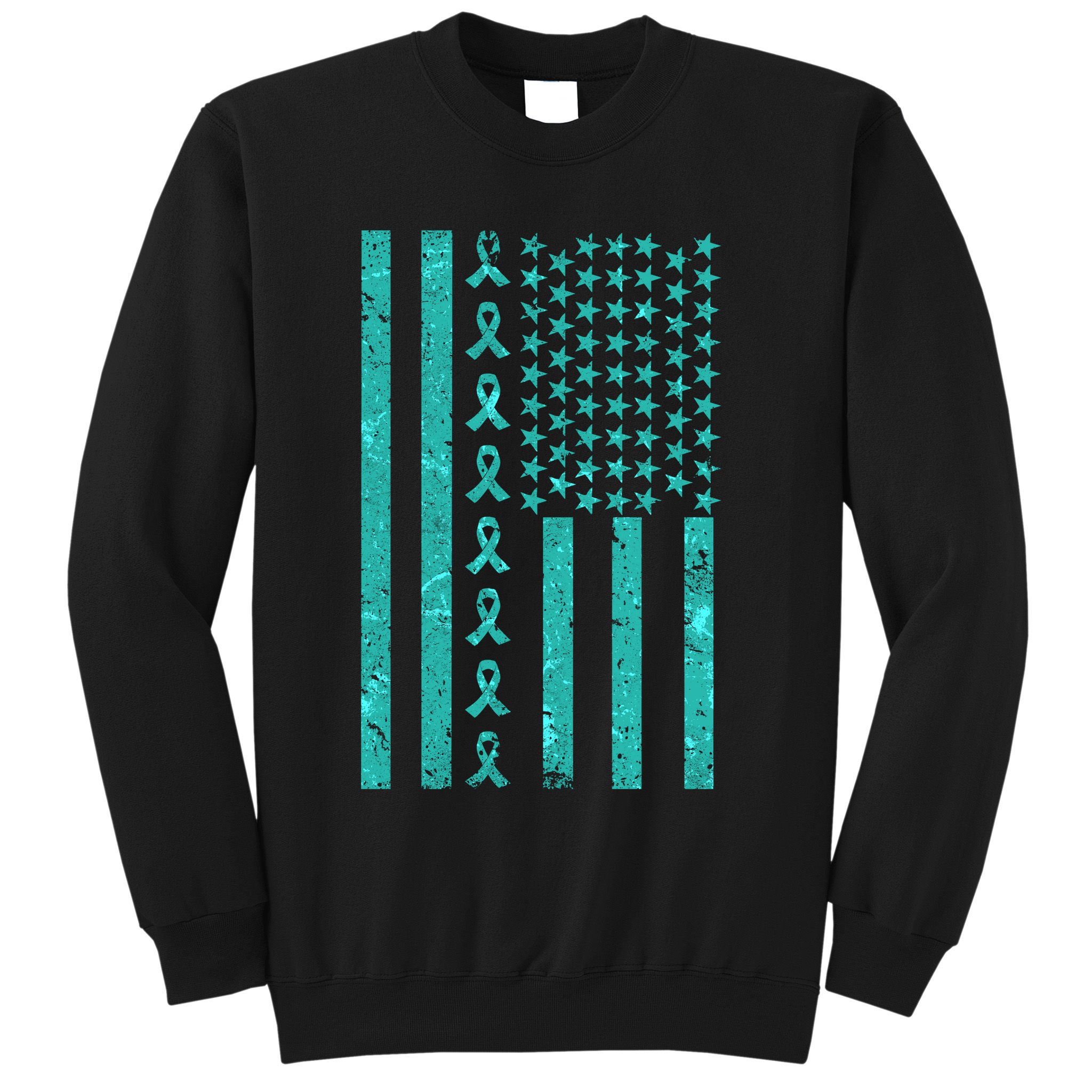 American Flag Ovarian Cancer Awareness Ribbon Sweatshirt