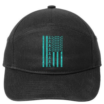 American Flag Ovarian Cancer Awareness Ribbon 7-Panel Snapback Hat