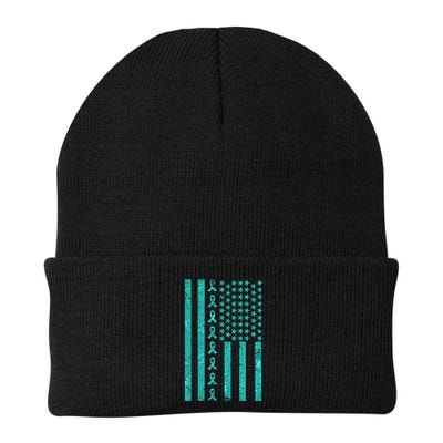 American Flag Ovarian Cancer Awareness Ribbon Beanie