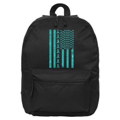 American Flag Ovarian Cancer Awareness Ribbon 16 in Basic Backpack