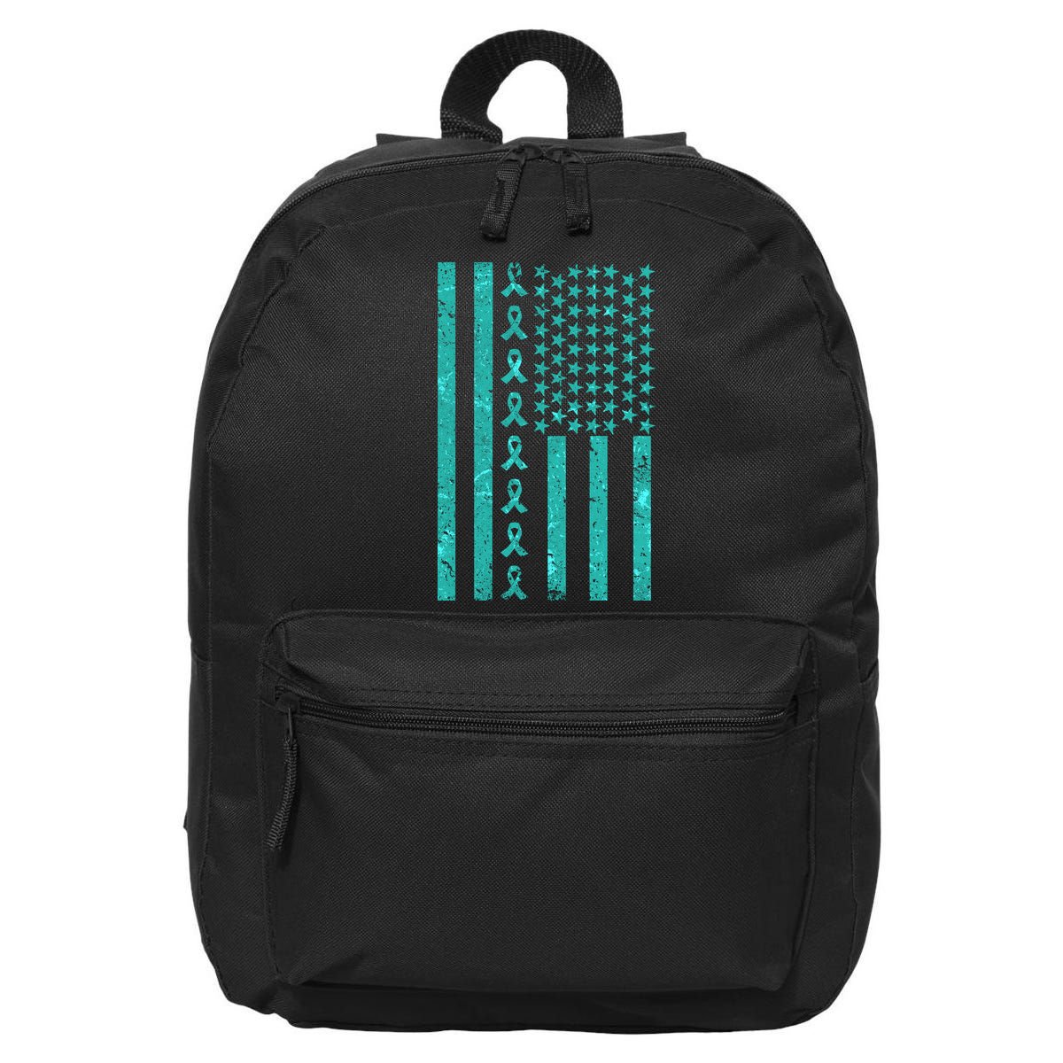 American Flag Ovarian Cancer Awareness Ribbon 16 in Basic Backpack