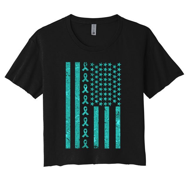 American Flag Ovarian Cancer Awareness Ribbon Crop Top