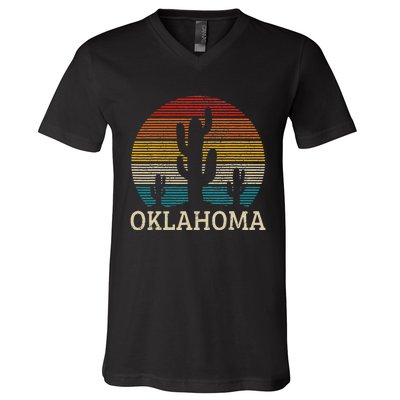 Oklahoma Vintage Cactus Desert Souvenir Gift V-Neck T-Shirt