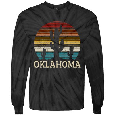 Oklahoma Vintage Cactus Desert Souvenir Gift Tie-Dye Long Sleeve Shirt