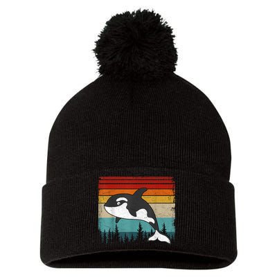 Orca Vintage Distressed Retro Style Cool Orca Pom Pom 12in Knit Beanie