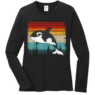 Orca Vintage Distressed Retro Style Cool Orca Ladies Long Sleeve Shirt
