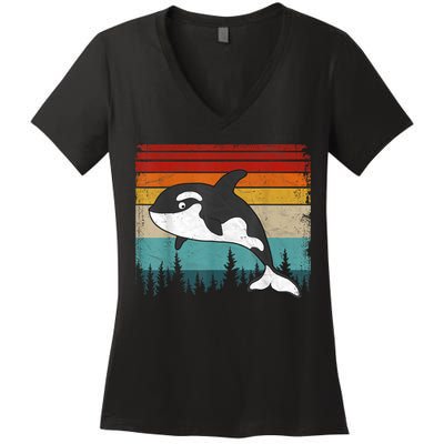 Orca Vintage Distressed Retro Style Cool Orca Women's V-Neck T-Shirt