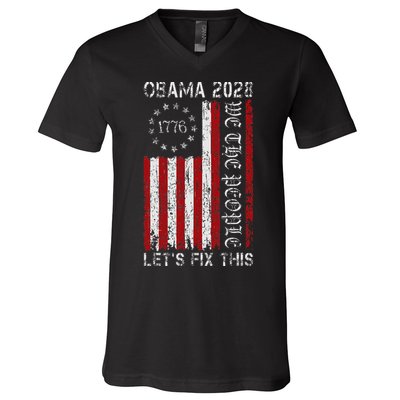 Obama Vintage Flag Retro Patriotic 2028 Political Protest V-Neck T-Shirt