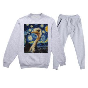 Ostrich Van Gogh Style Starry Night Premium Crewneck Sweatsuit Set