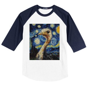 Ostrich Van Gogh Style Starry Night Baseball Sleeve Shirt