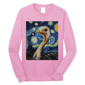 Ostrich Van Gogh Style Starry Night Long Sleeve Shirt