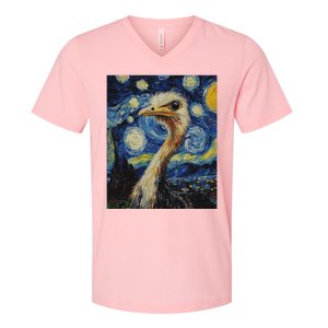 Ostrich Van Gogh Style Starry Night V-Neck T-Shirt