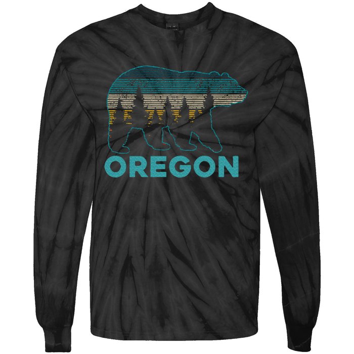 Oregon Vintage Grizzly Bear Nature Hiking Souvenir Tie-Dye Long Sleeve Shirt