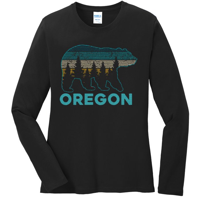 Oregon Vintage Grizzly Bear Nature Hiking Souvenir Ladies Long Sleeve Shirt