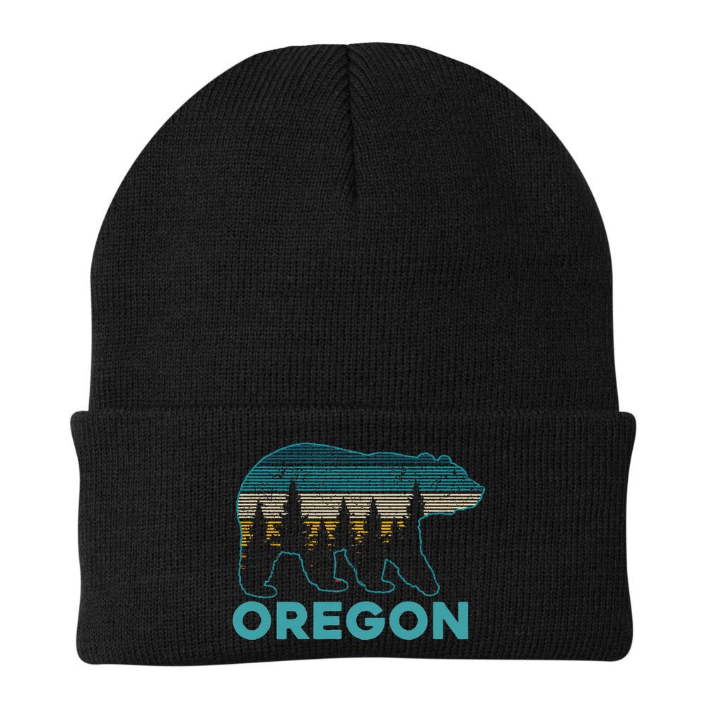 Oregon Vintage Grizzly Bear Nature Hiking Souvenir Beanie
