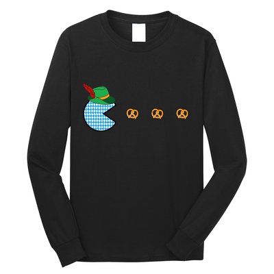 Oktoberfest Video Game Eating Pretzels Retro Gamer Long Sleeve Shirt