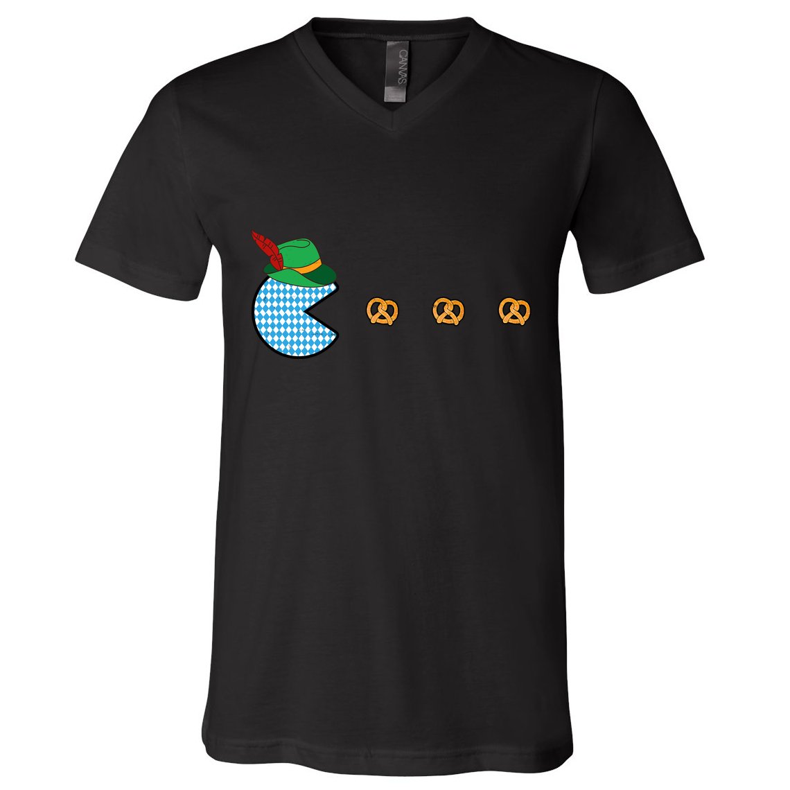 Oktoberfest Video Game Eating Pretzels Retro Gamer V-Neck T-Shirt