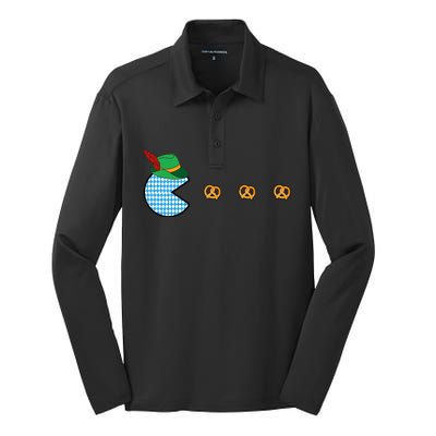 Oktoberfest Video Game Eating Pretzels Retro Gamer Silk Touch Performance Long Sleeve Polo