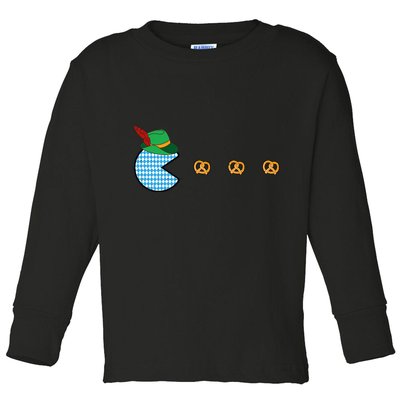 Oktoberfest Video Game Eating Pretzels Retro Gamer Toddler Long Sleeve Shirt