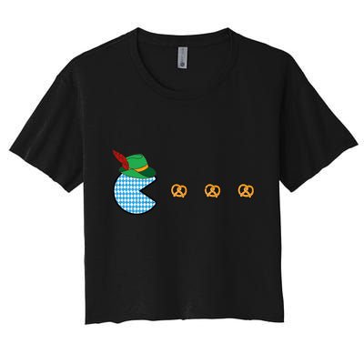 Oktoberfest Video Game Eating Pretzels Retro Gamer Crop Top