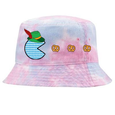 Oktoberfest Video Game Eating Pretzels Retro Gamer Tie-Dyed Bucket Hat