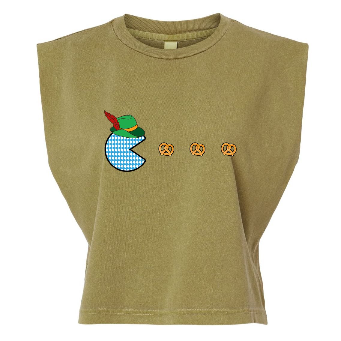 Oktoberfest Video Game Eating Pretzels Retro Gamer Garment-Dyed Women's Muscle Tee