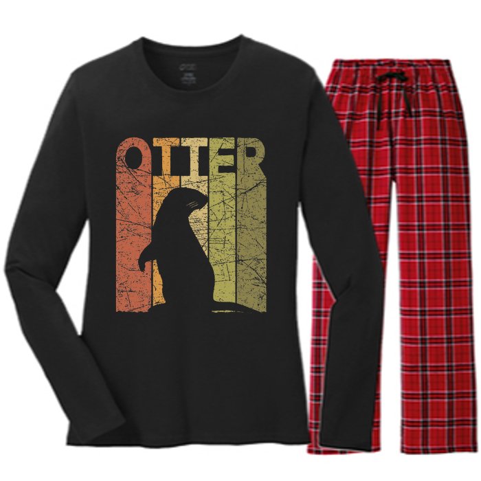 Otter Vintage Otter Lover Retro Sea Otter Women's Long Sleeve Flannel Pajama Set 