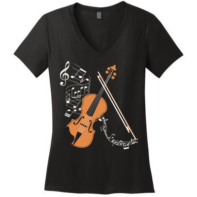 Orchestra Violin Player Gift Musical Instrument Violin Women's V-Neck T-Shirt