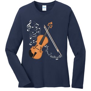 Orchestra Violin Player Gift Musical Instrument Violin Ladies Long Sleeve Shirt