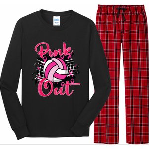 Out Volleyball Ribbon Breast Cancer Awareness Long Sleeve Pajama Set