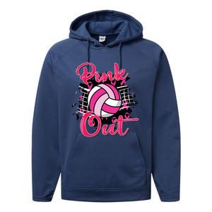 Out Volleyball Ribbon Breast Cancer Awareness Performance Fleece Hoodie