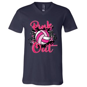 Out Volleyball Ribbon Breast Cancer Awareness V-Neck T-Shirt