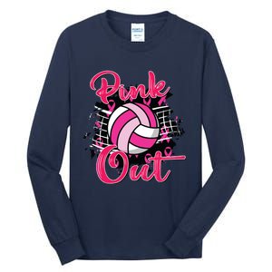 Out Volleyball Ribbon Breast Cancer Awareness Tall Long Sleeve T-Shirt