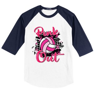 Out Volleyball Ribbon Breast Cancer Awareness Baseball Sleeve Shirt